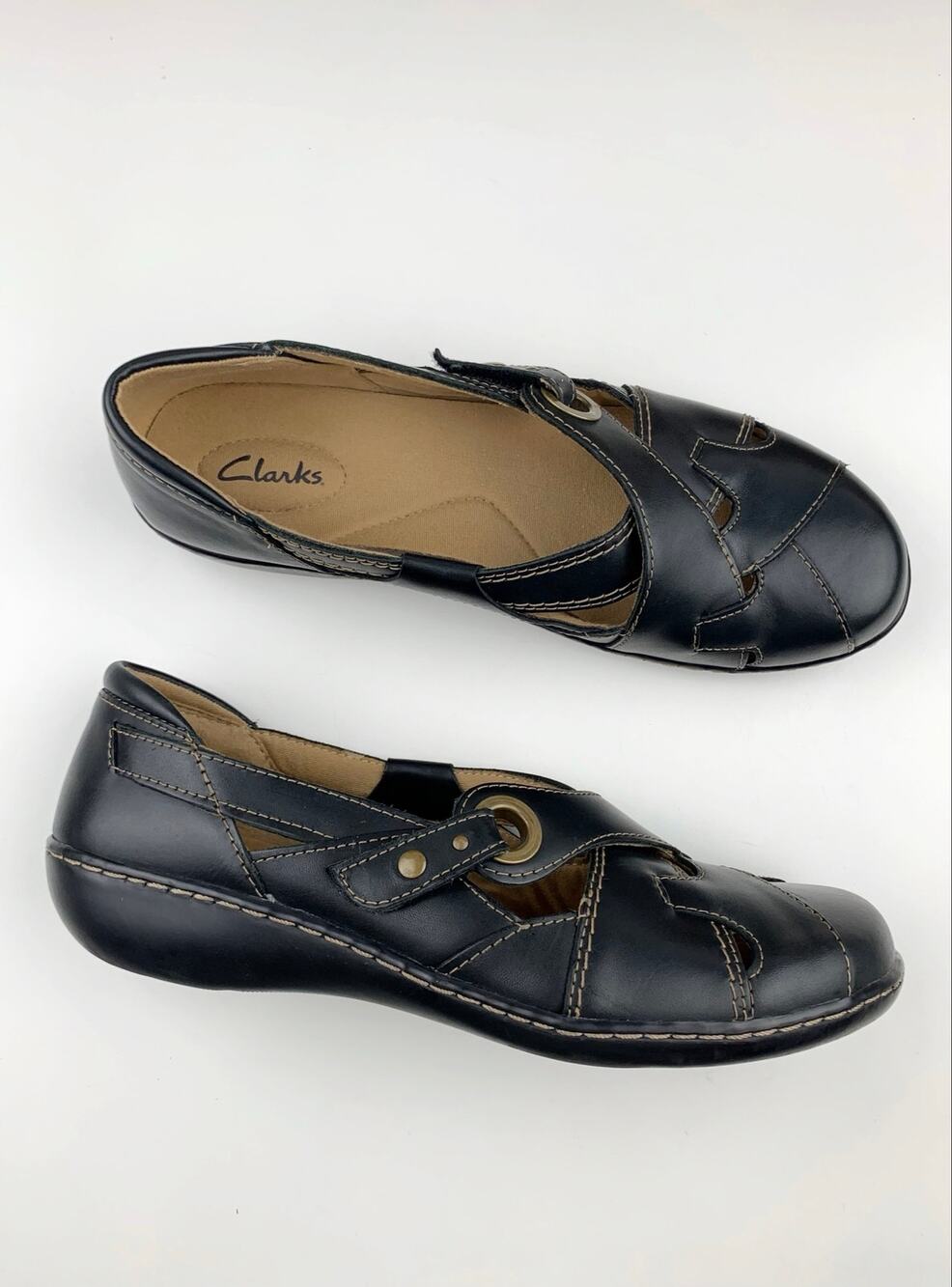 Clarks Ashland Spin Slip On Comfort Shoes Loafers Black Leather Women's 11